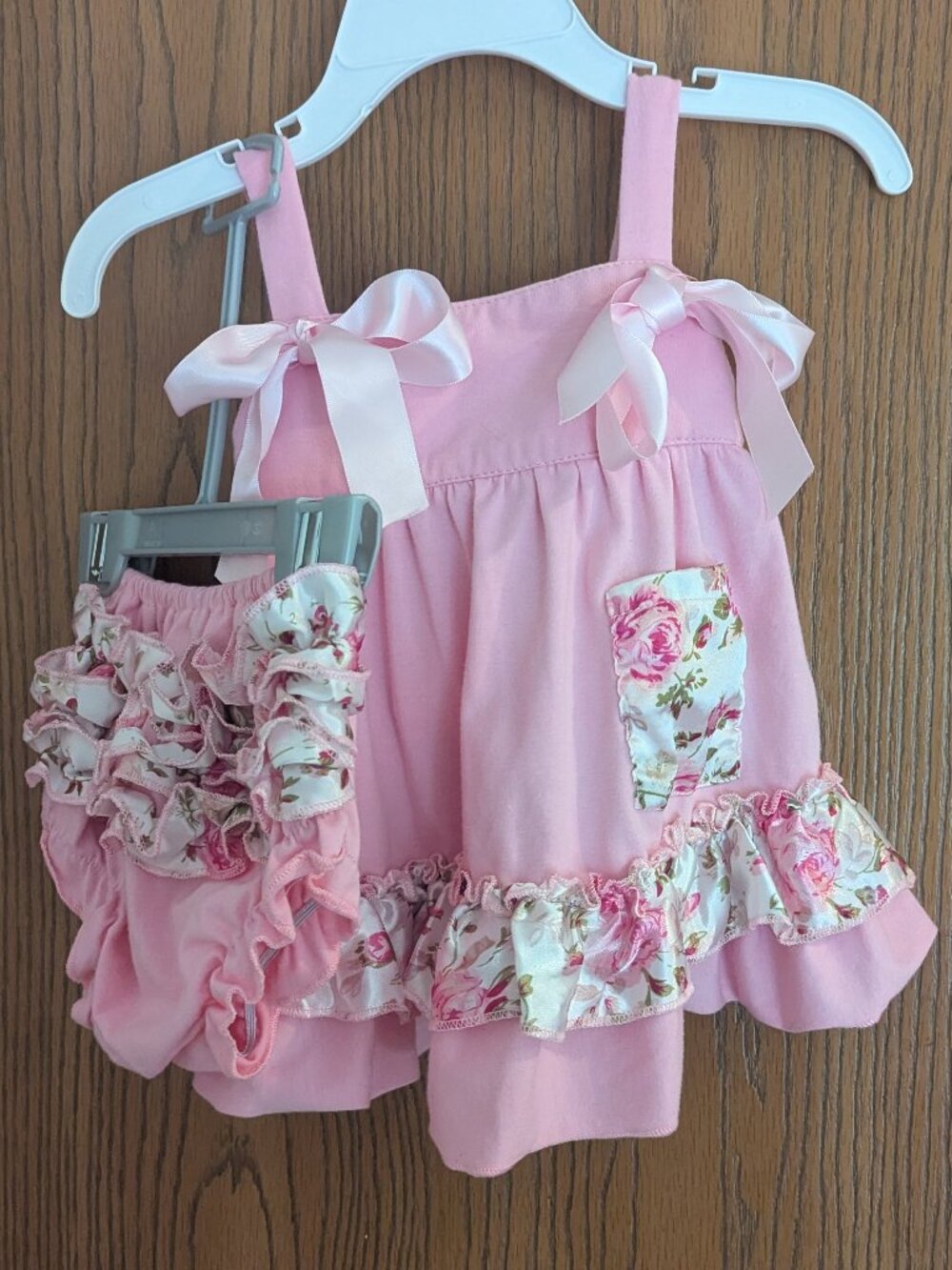Harper Liz-2 Piece Swing Top & Diaper Cover Ruffles Bows Pink Floral All Girl-S